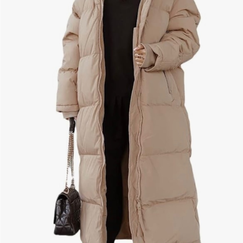 Shanfetl Women’s Camel Long Quilted Coat Hooded Maxi Length Long Sleeve XL - Picture 2 of 8